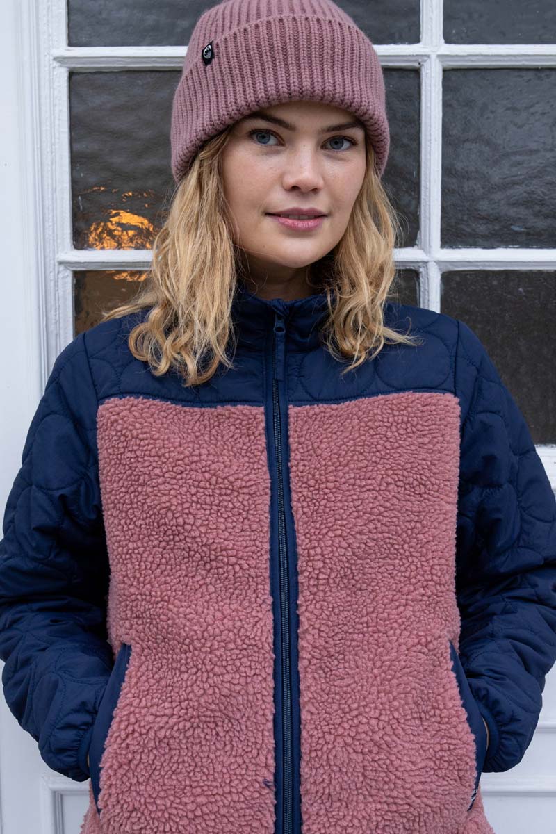 Navyblå og rosa zip-up i fleece og termo til damer