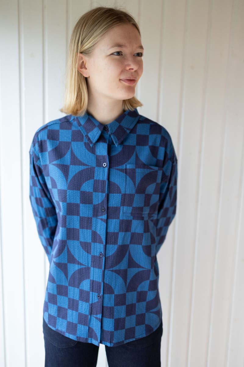 Danethyme Seersucker Shirt Warm blue CHECKITOUT