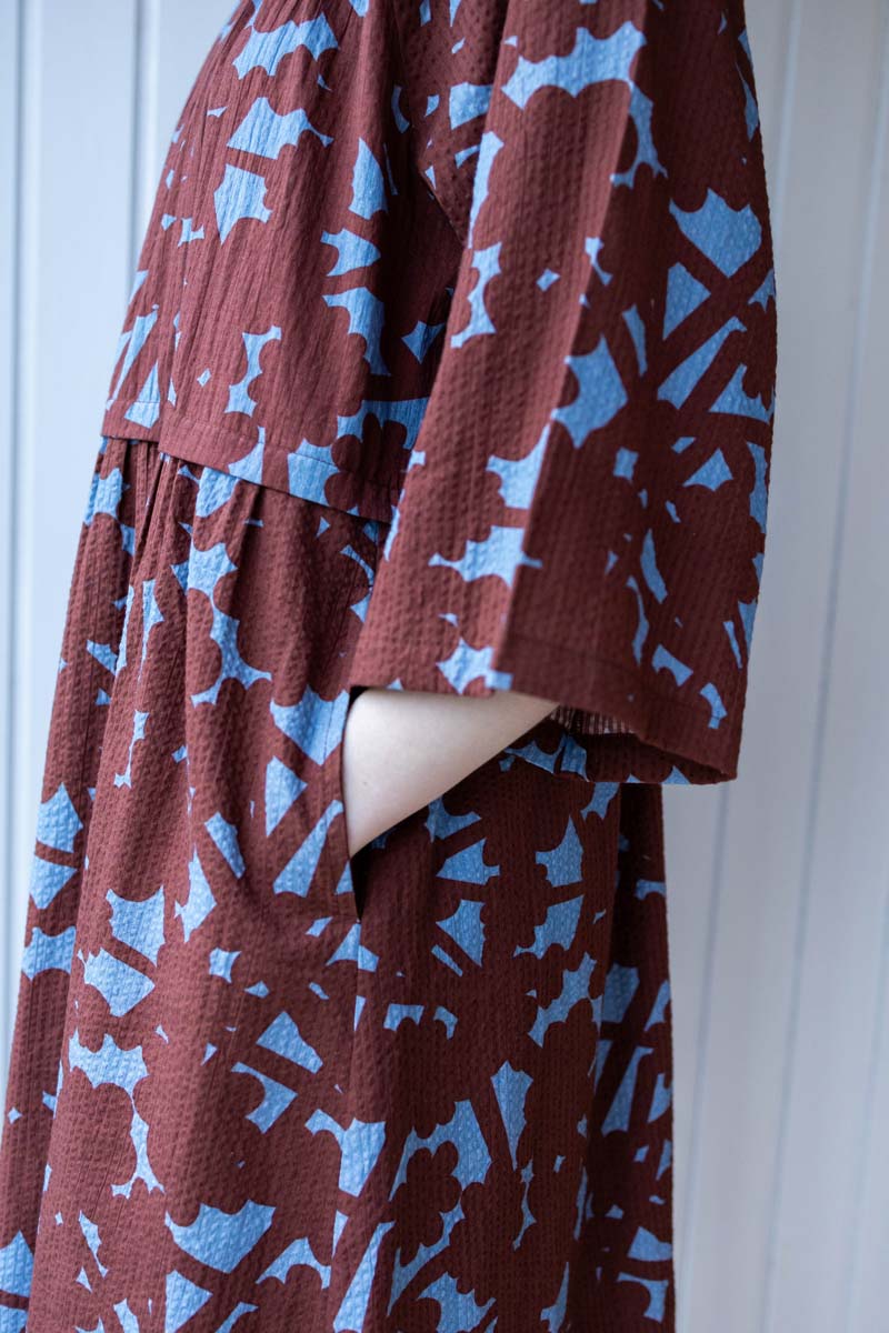 Daneluft 3/4 Sleeve Seersucker Dress Lt Blue BRAMBLE