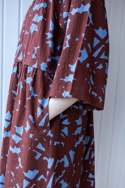 Daneluft 3/4 Sleeve Seersucker Dress Lt Blue BRAMBLE