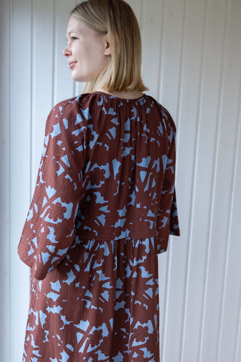 Daneluft 3/4 Sleeve Seersucker Dress Lt Blue BRAMBLE