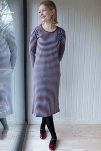 Danicon LS Ribbing Dress Dk Merlot/Lt Blue Grey