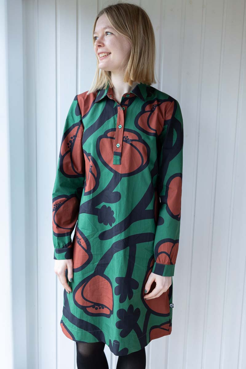 Danecarnation Poplin Dress Dk Pine BIG POPPY