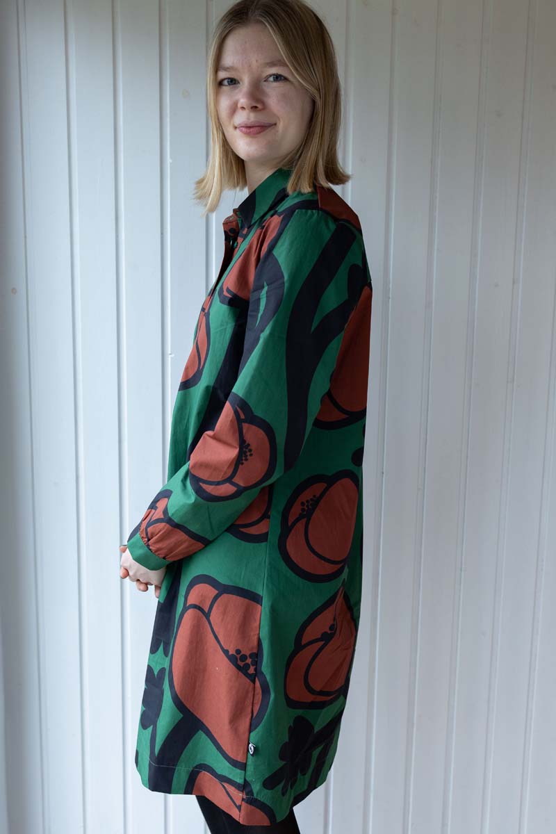 Danecarnation Poplin Dress Dk Pine BIG POPPY