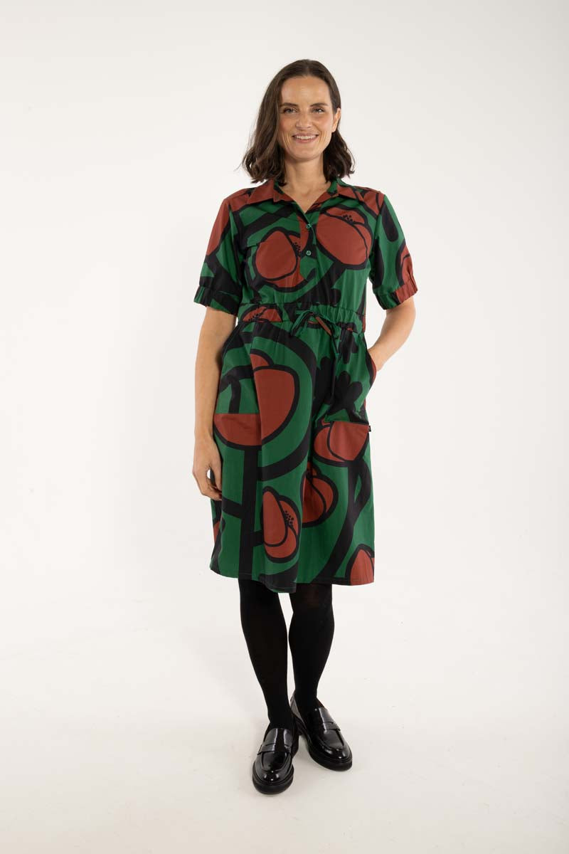Danesusanne Poplin Dress Dk Pine BIG POPPY