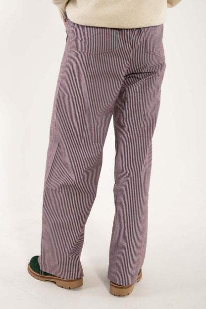 Lækre bæk og bølge bukser med elastik i taljen og lyseblå og rødbrune striber til kvinder