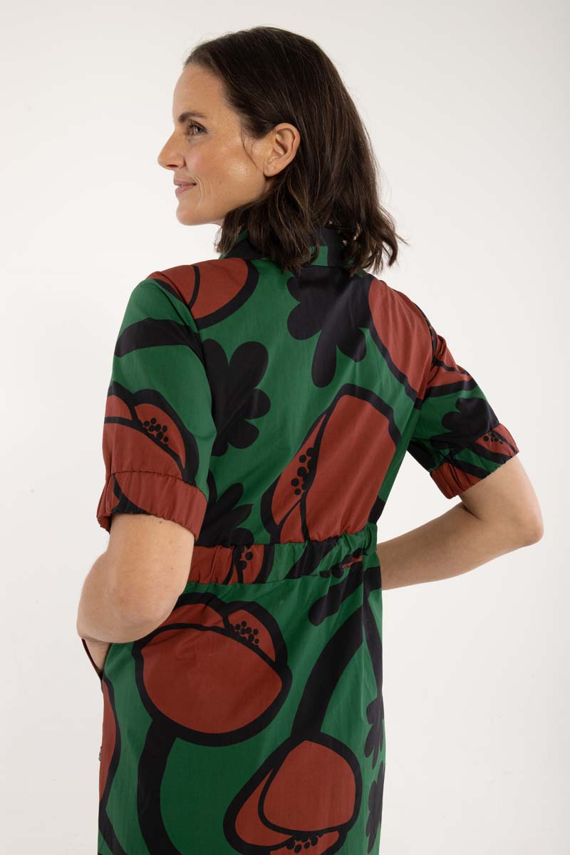 Danesusanne Poplin Dress Dk Pine BIG POPPY