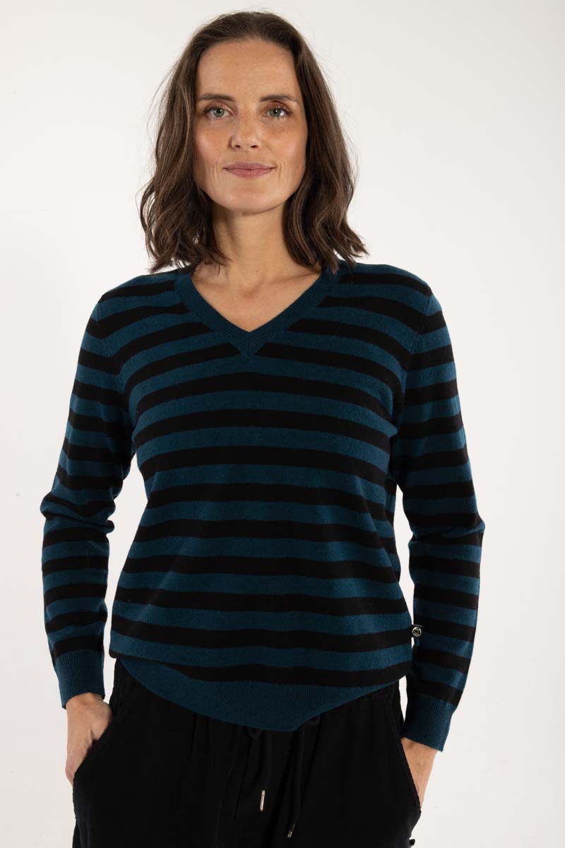 Stribet sweater i 100% merino