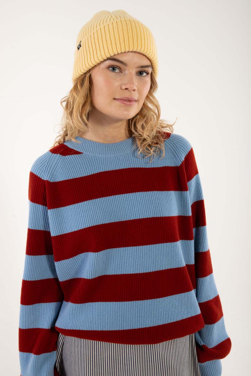 Danerelation Chunky Wool Sweater Dk Brick/Lt Blue Grey