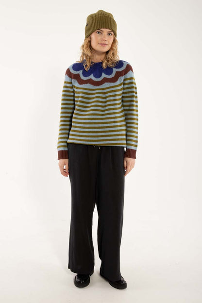 Daneglamping Wool Sweater Lt Blue Grey/Olive