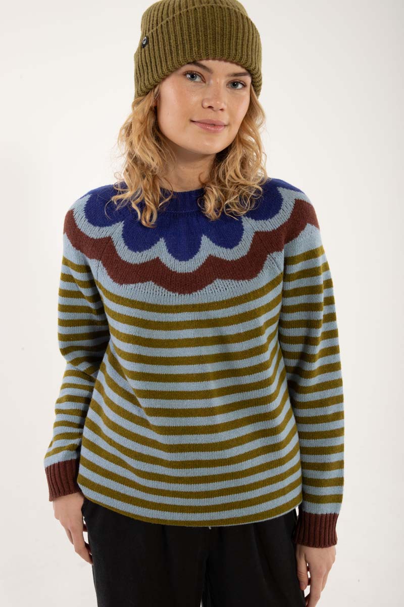 Daneglamping Wool Sweater Lt Blue Grey/Olive
