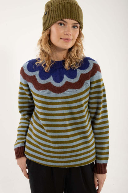 Daneglamping Wool Sweater Lt Blue Grey/Olive