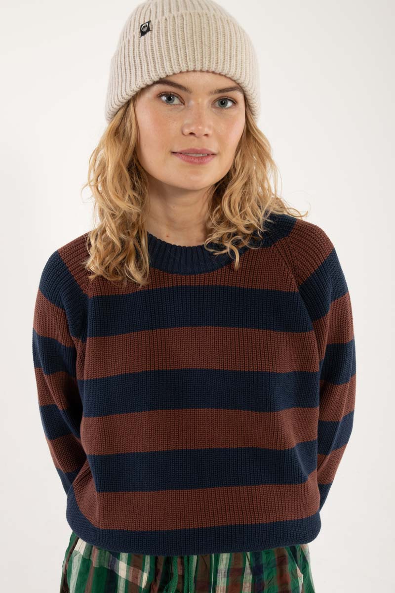 Stribet sweater i tung bomuldsstrik