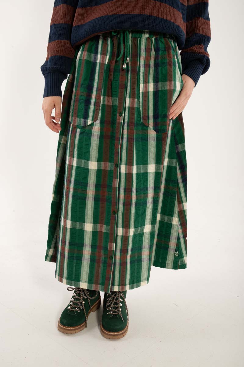 Danevisit Seersucker Skirt Dk Pine CHECK