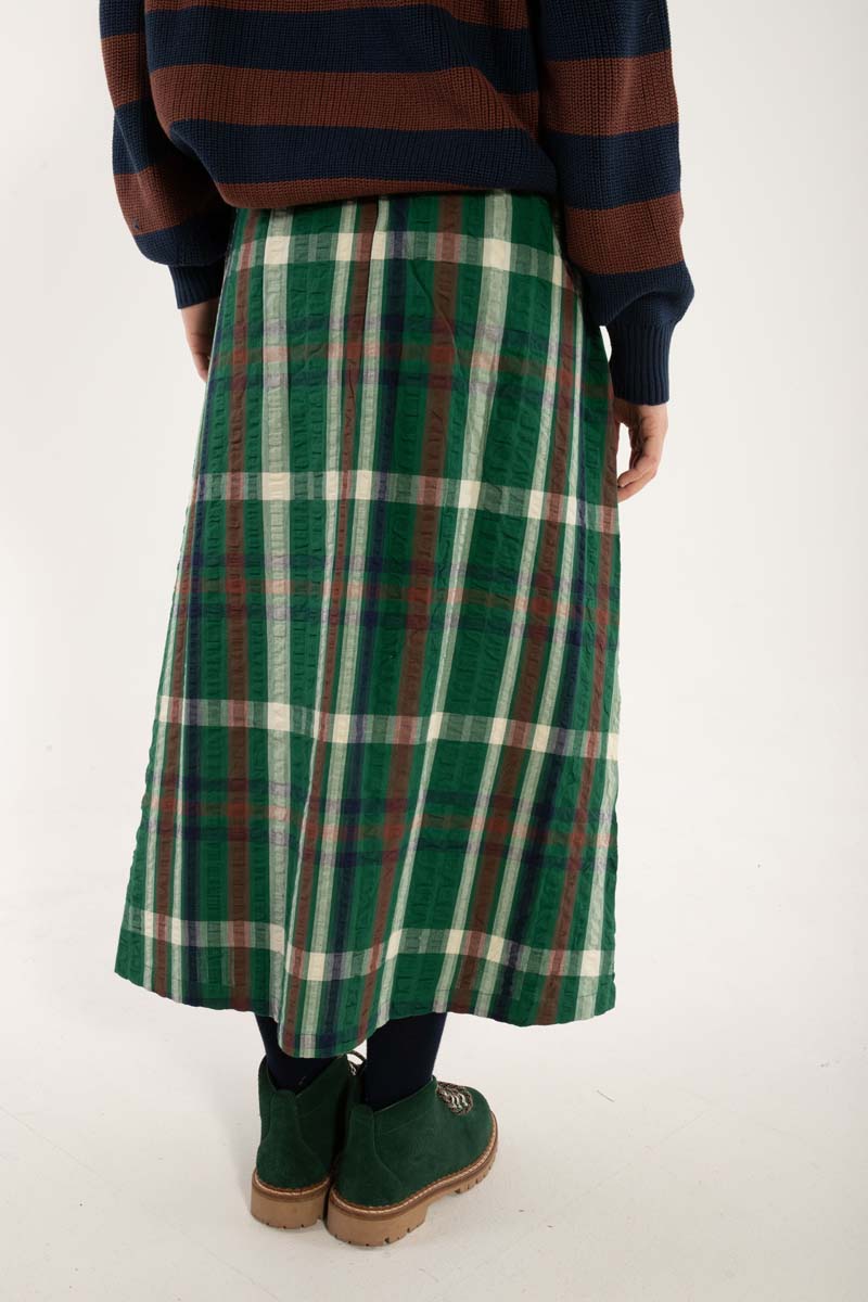 Danevisit Seersucker Skirt Dk Pine CHECK