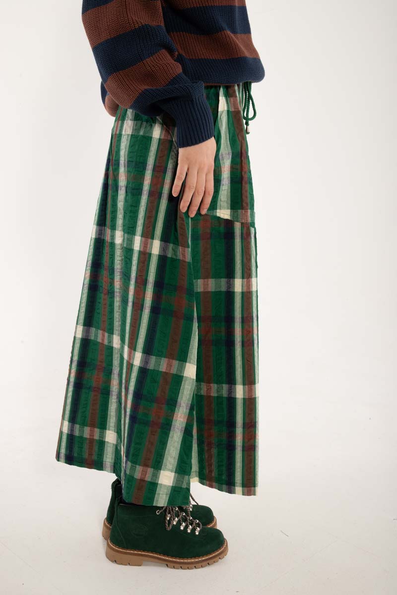 Danevisit Seersucker Skirt Dk Pine CHECK