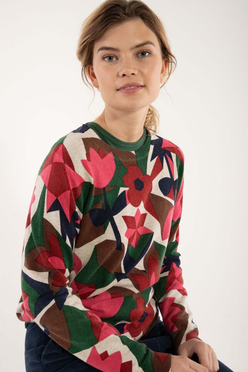 Danevibe Merino Wool AOP Sweater Lt Beige GEOFLEUR