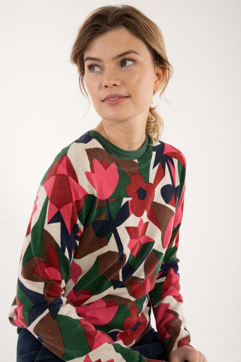 Danevibe Merino Wool AOP Sweater Lt Beige GEOFLEUR