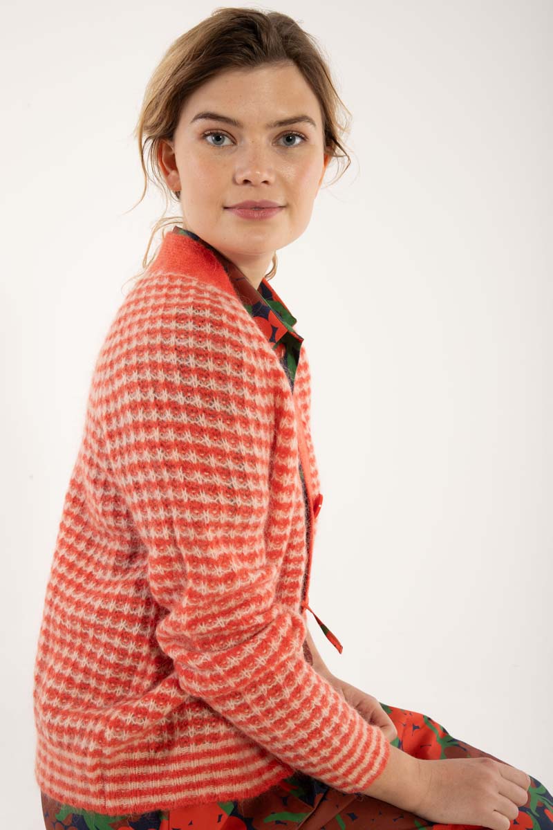 Danadorable Alpaca Cardigan Bright Red/Powder 