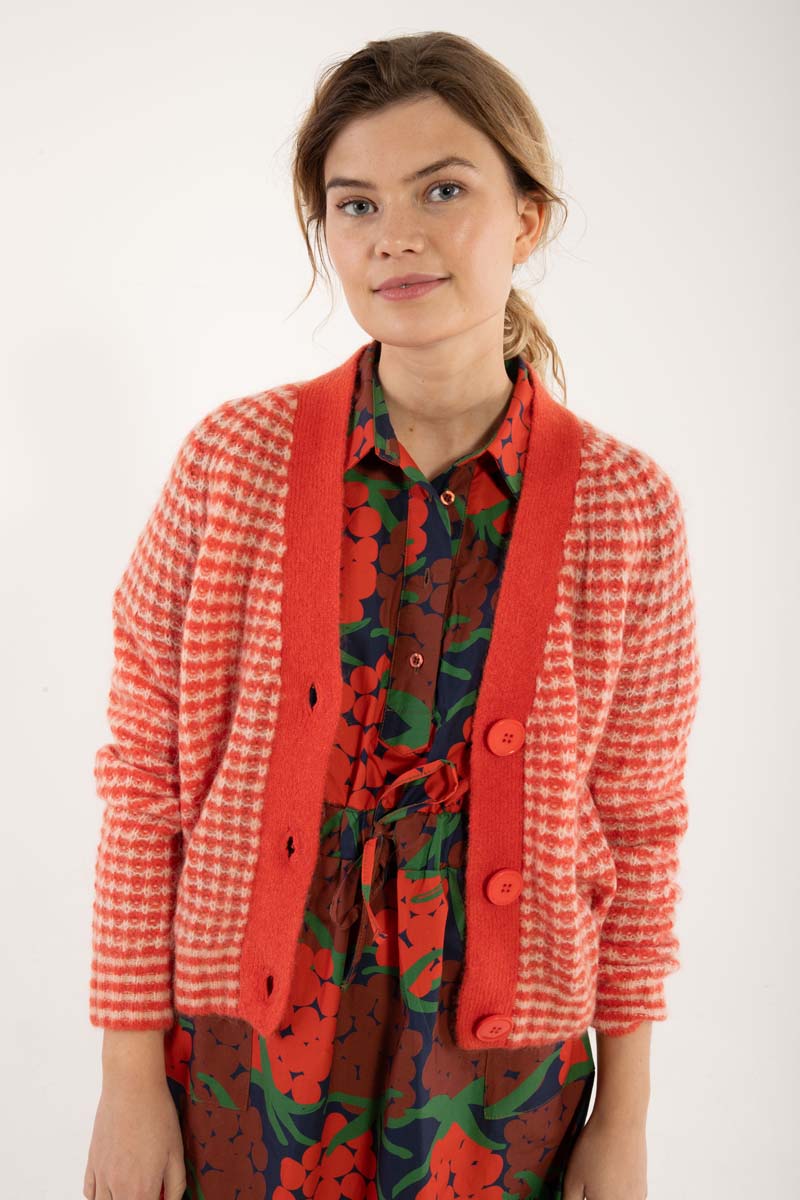Danadorable Alpaca Cardigan Bright Red/Powder 