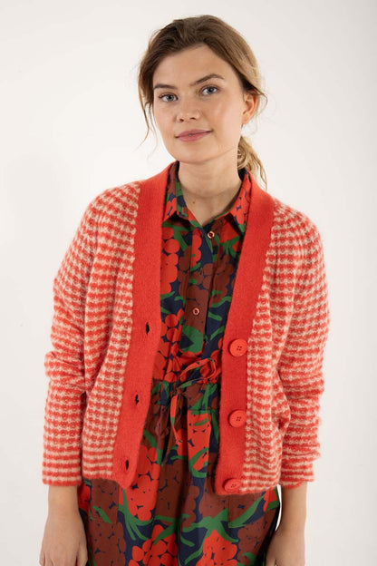 Danadorable Alpaca Cardigan Bright Red/Powder 