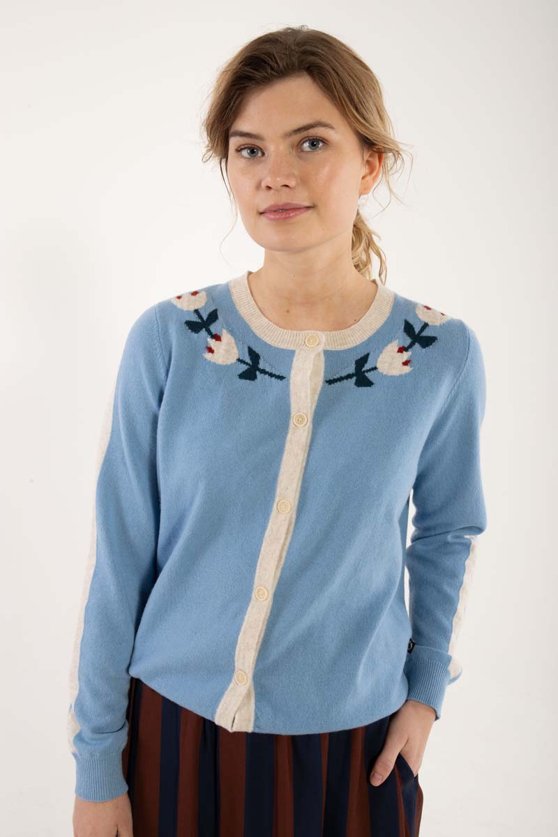 Danelife Merino Wool Cardigan Lt Blue Grey
