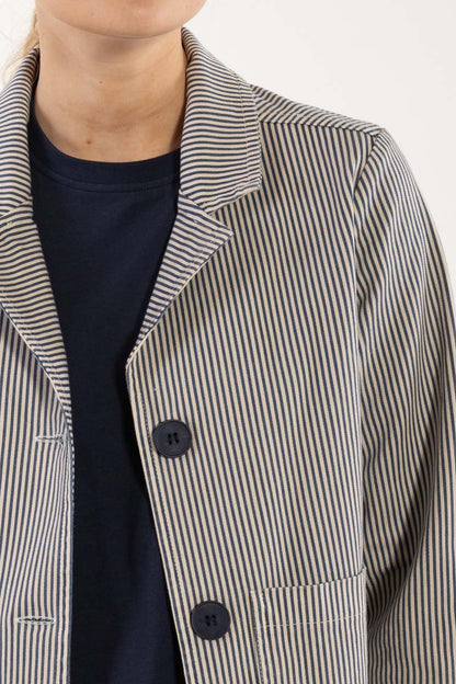 Fin canvasblazer med navyblå og hvide striber til kvinder