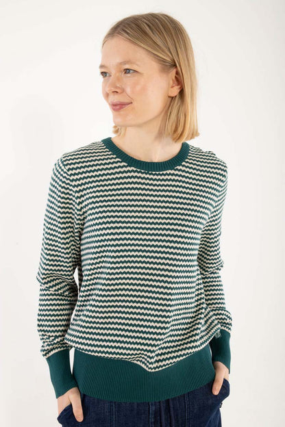 Danefox – Perlenstrickpullover in Dunkelschiefergrau/Kreide