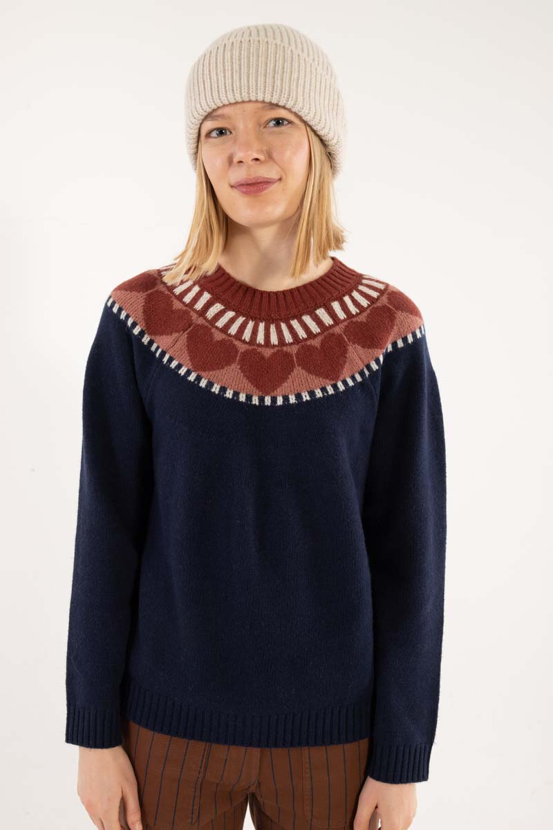 Navy Uld Strik sweater med mønster 
