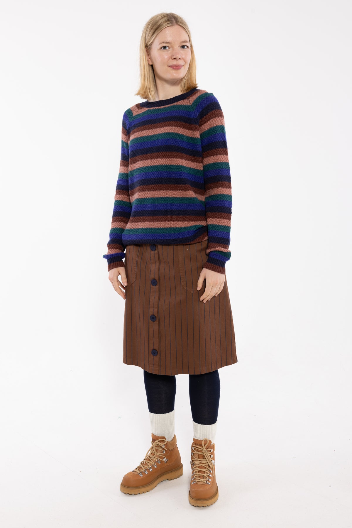Lækker og varm stribet sweater i uldblanding til kvinder