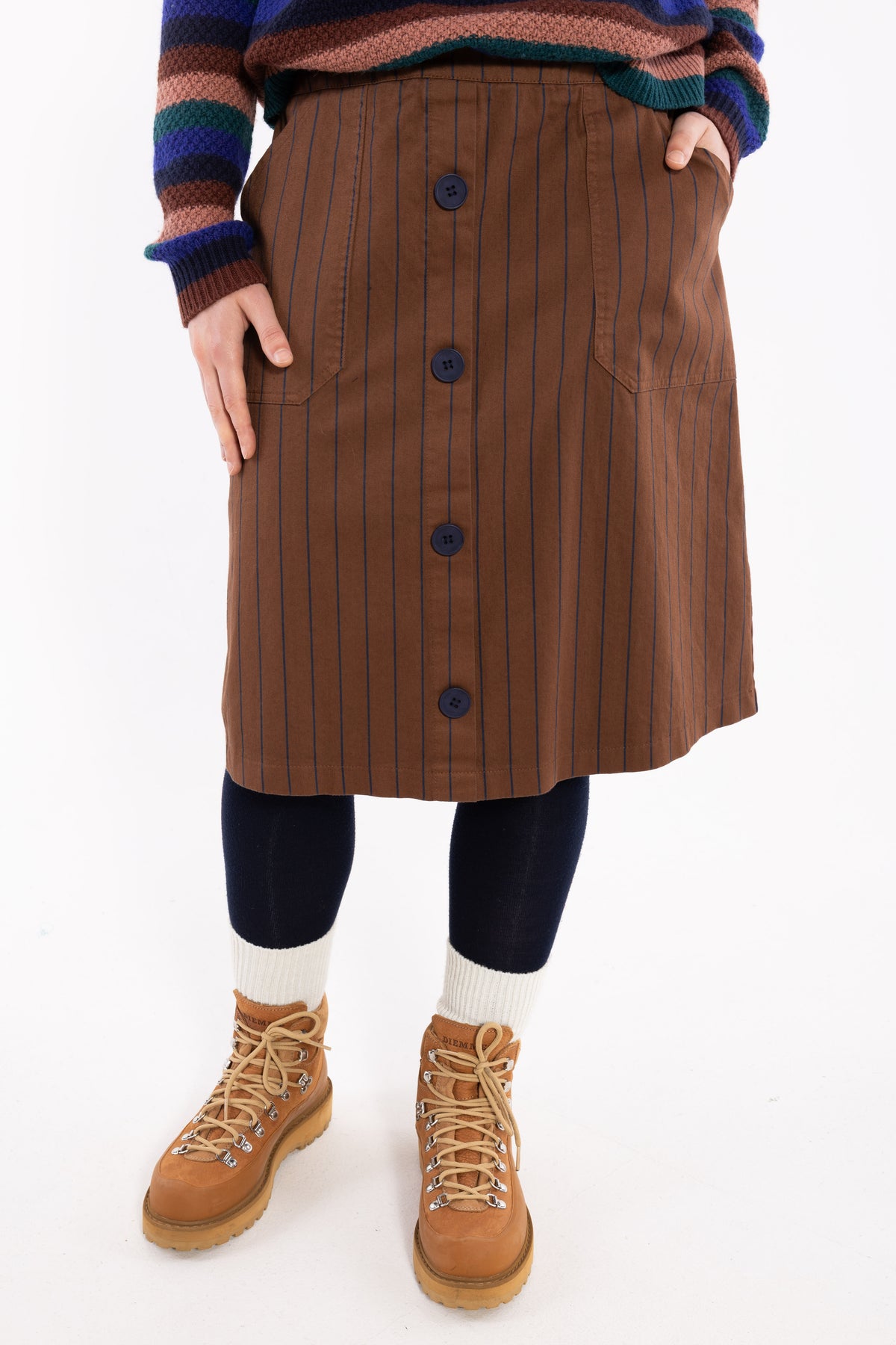 Danekage Stretch Canvas Skirt Brown/Dk Navy