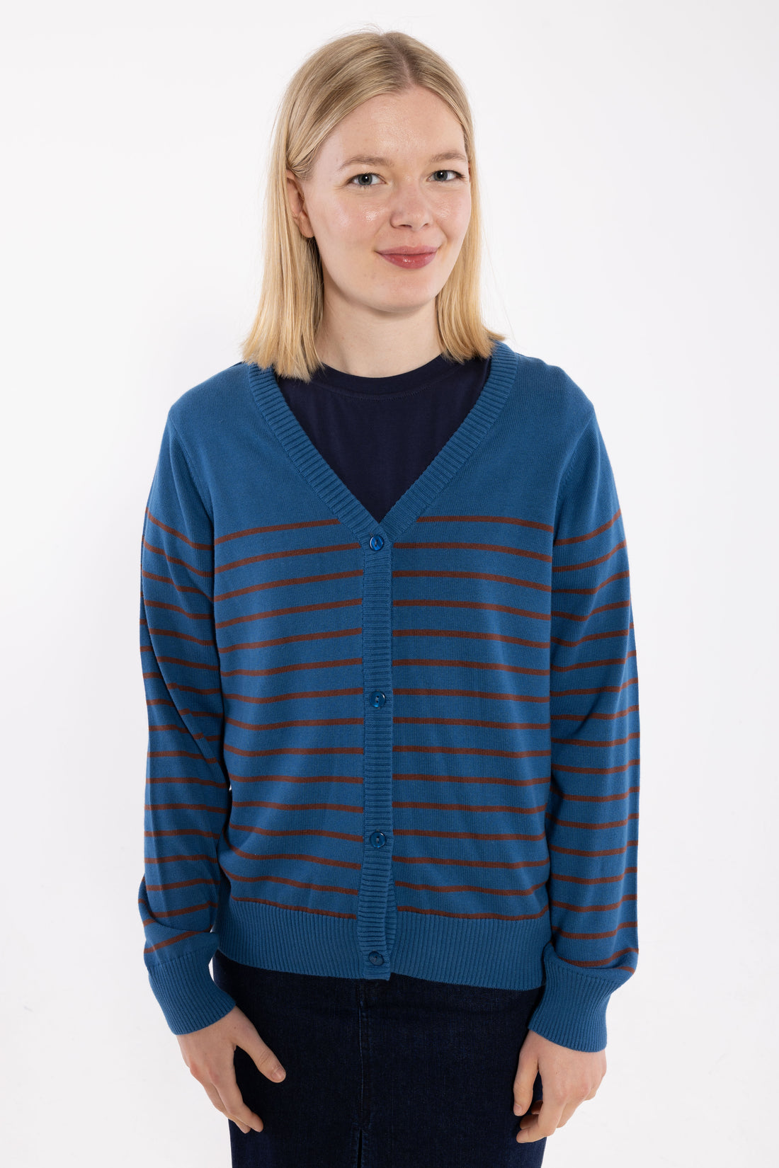 Danejolly Cotton Cardigan Ocean Blue/Dk Merlot