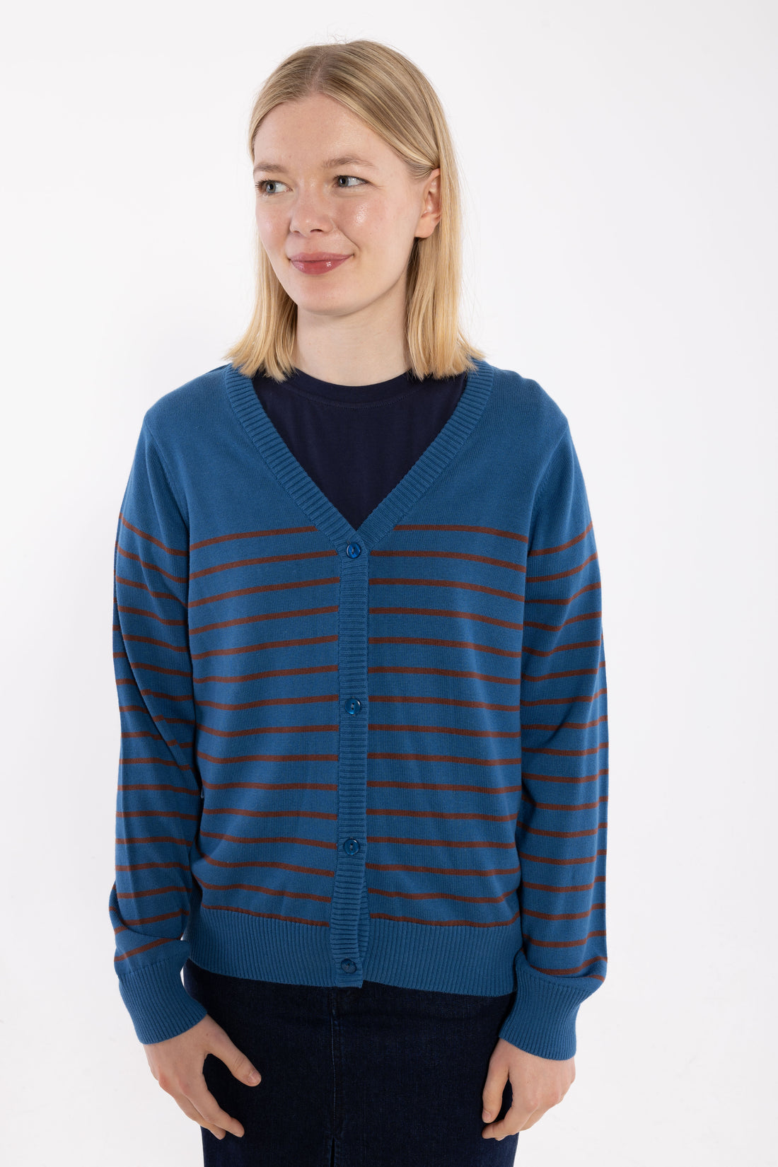 Danejolly Cotton Cardigan Ocean Blue/Dk Merlot