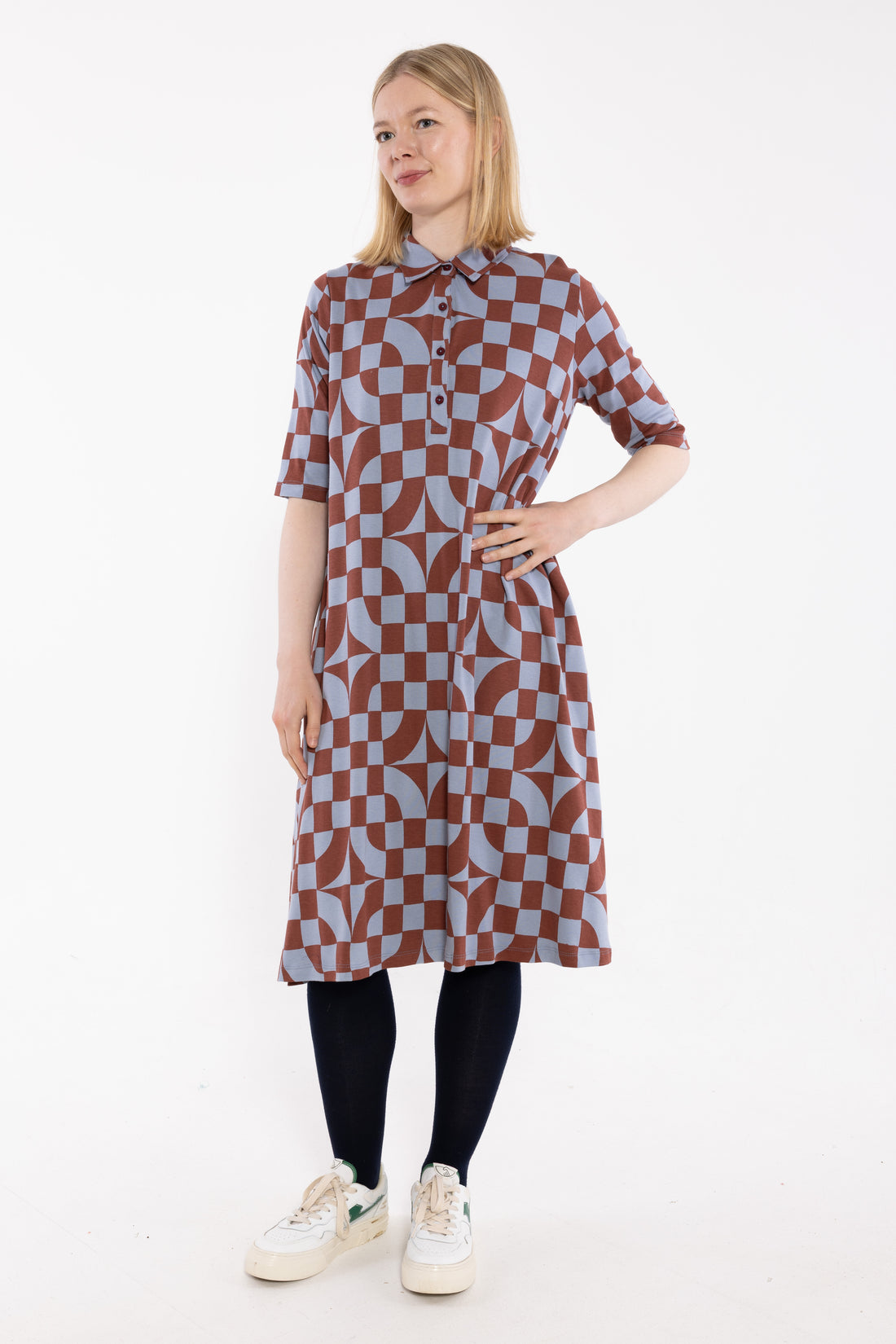 Dananemone LS Interlock Dress Lt Blue Grey CHECKITOUT