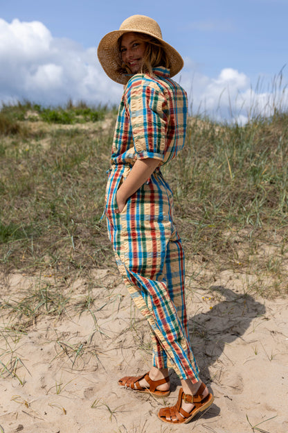 Smart bæk og bølge buksedragt i ternet mønster 