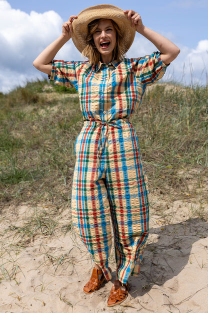 Smart bæk og bølge buksedragt i ternet mønster 