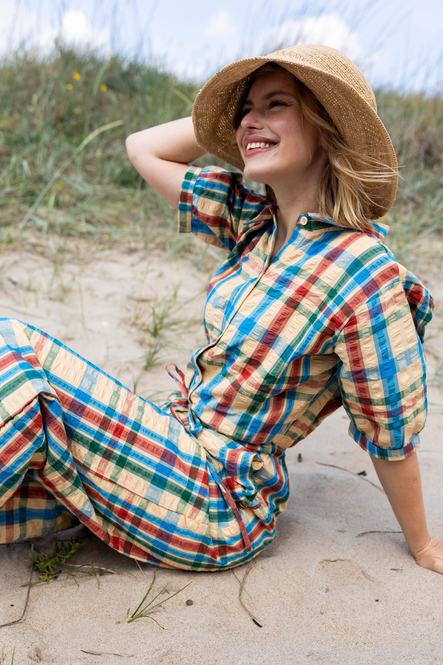 Smart bæk og bølge buksedragt i ternet mønster 