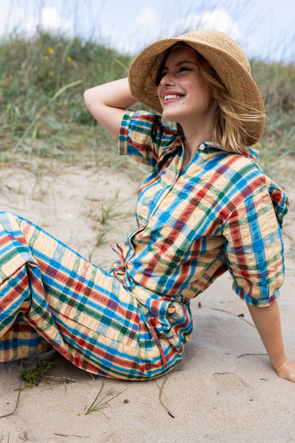 Smart bæk og bølge buksedragt i ternet mønster 