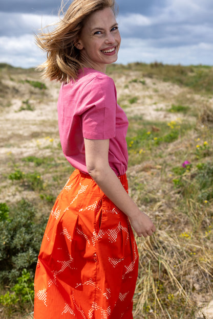 Flot nederdel i rødt og hvidt mønster til kvinder-1