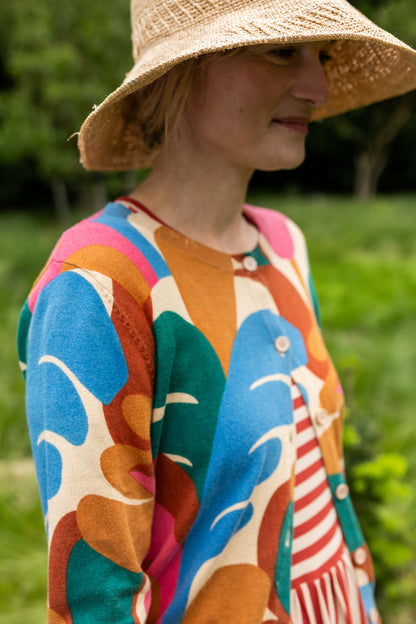 Fin cardigan i uldmix med farverigt mønster til kvinder