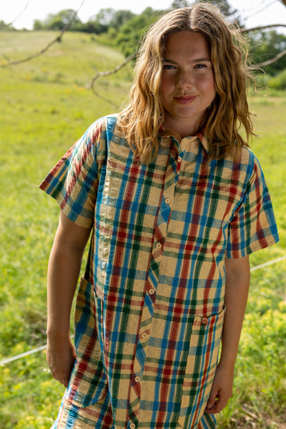 Smart bæk og bølge skjortekjole i ternet mønster 