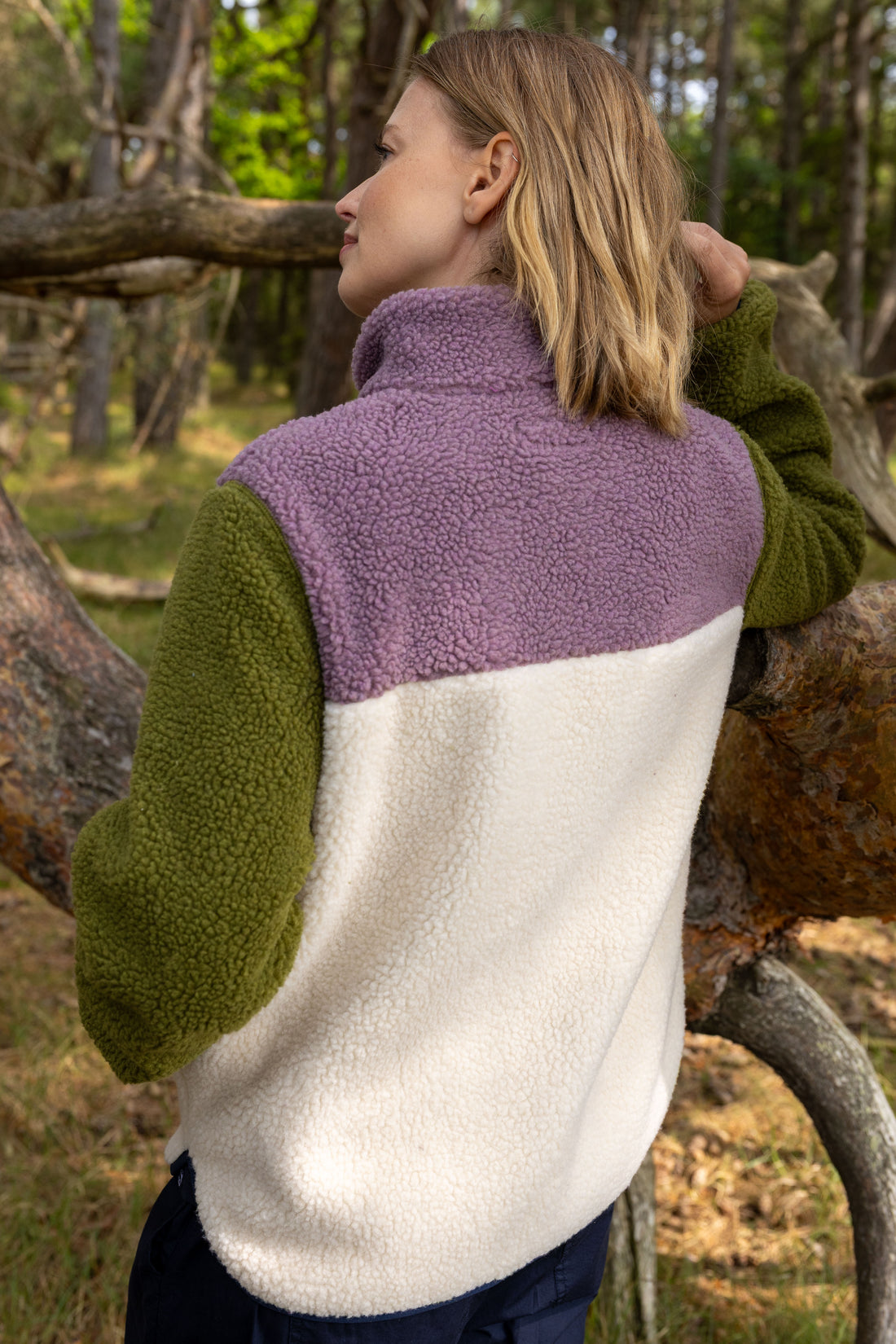 Flot flerfarvet fleecejakke til kvinder