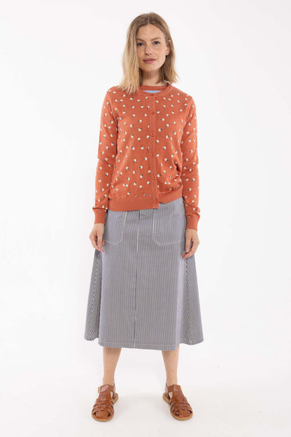 Fin og enkel orangebrun cardigan med blomstermønster til kvinder