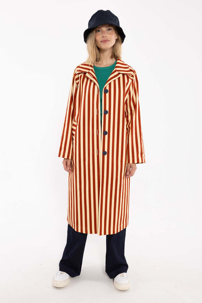 Flot canvasjakke med cool striber i brændt rød og varm sandfarve