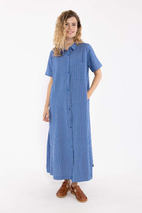 Danapril Seersucker SS Dress Warm Blue/Light Lilac