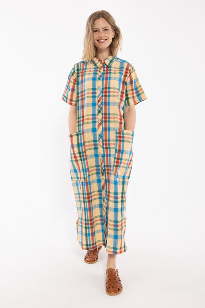 Smart bæk og bølge skjortekjole i ternet mønster 