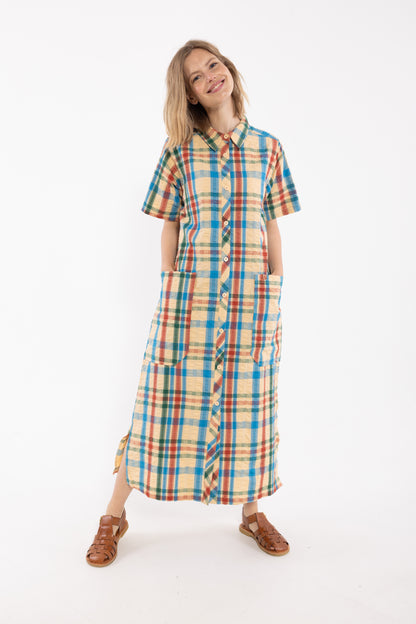 Smart bæk og bølge skjortekjole i ternet mønster 