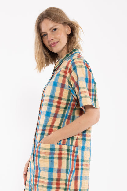 Smart bæk og bølge skjortekjole i ternet mønster 