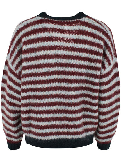 Danefamily Alpaca Cardigan Dk Merlot/Lt Blue Grey 