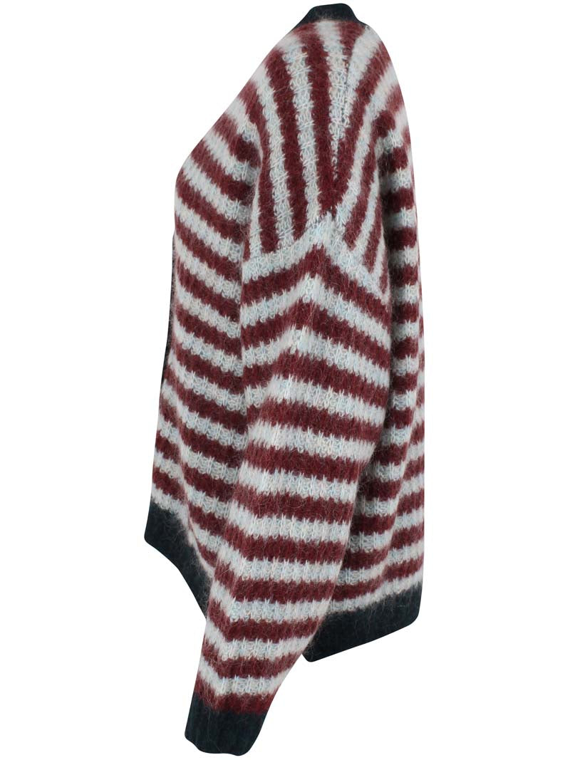 Danefamily Alpaca Cardigan Dk Merlot/Lt Blue Grey 